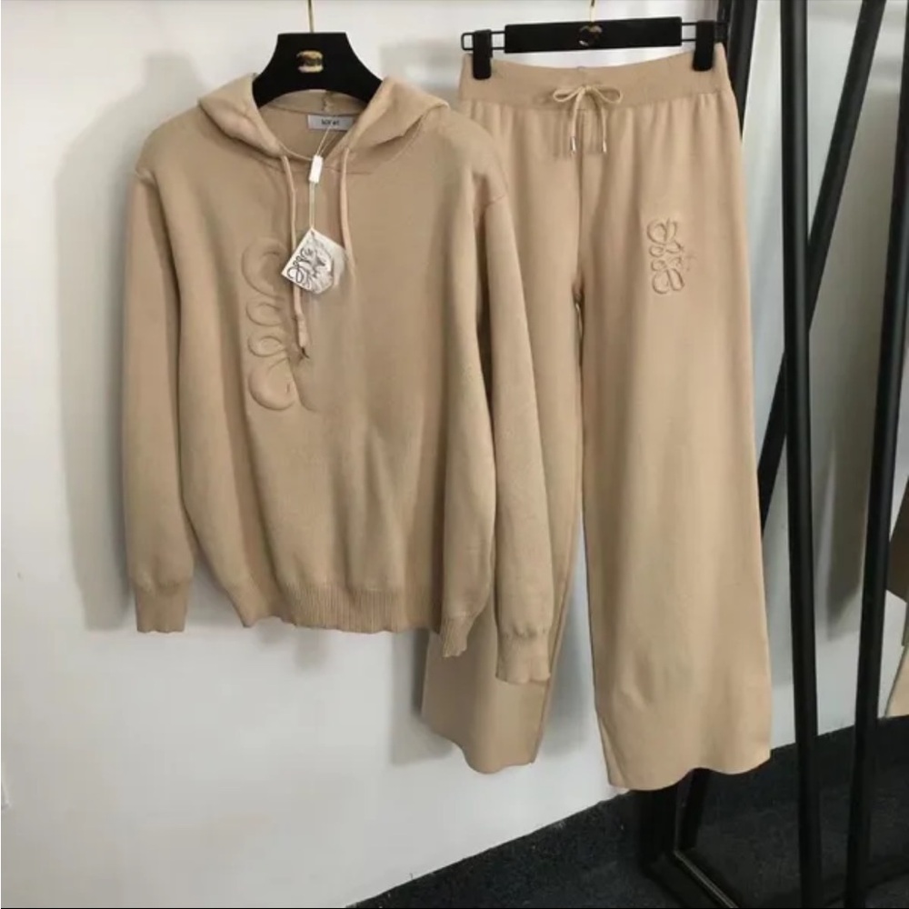 Beige Hoodie and Sweatpants Set